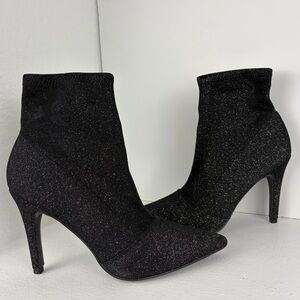 Brash Black Glittery Sparkle Sock Ankle Booties